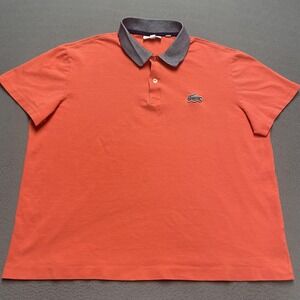 Lacoste Polo Shirt Mens 2XL Orange Regular Fit Contrast Collar Logo Short Sleeve